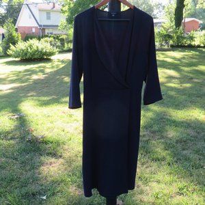 Ann Taylor Navy Blue Midi Wrap Front Dress, Size 12